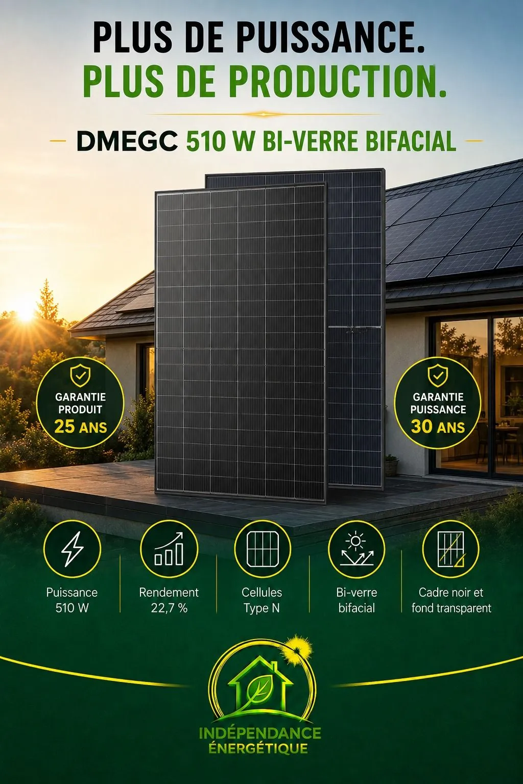 Fiche produit : panneaux DMEGC 510 W bi-verre bifacial