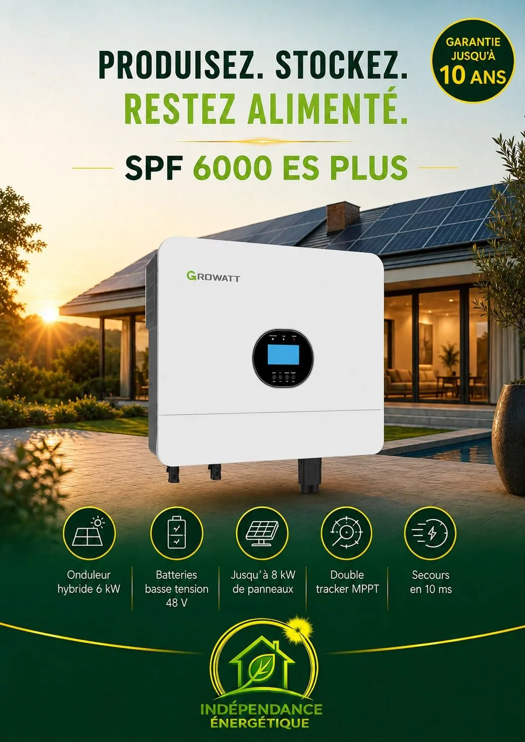 Fiche produit : onduleur Growatt SPF 6000 ES Plus