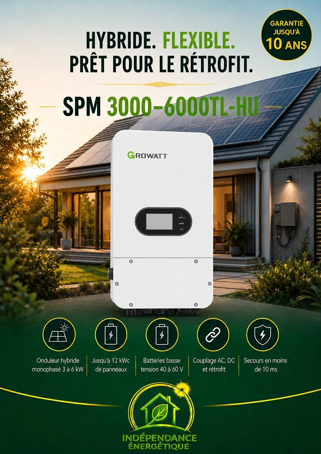 Fiche produit : onduleur Growatt SPM 3000-6000TL-HU