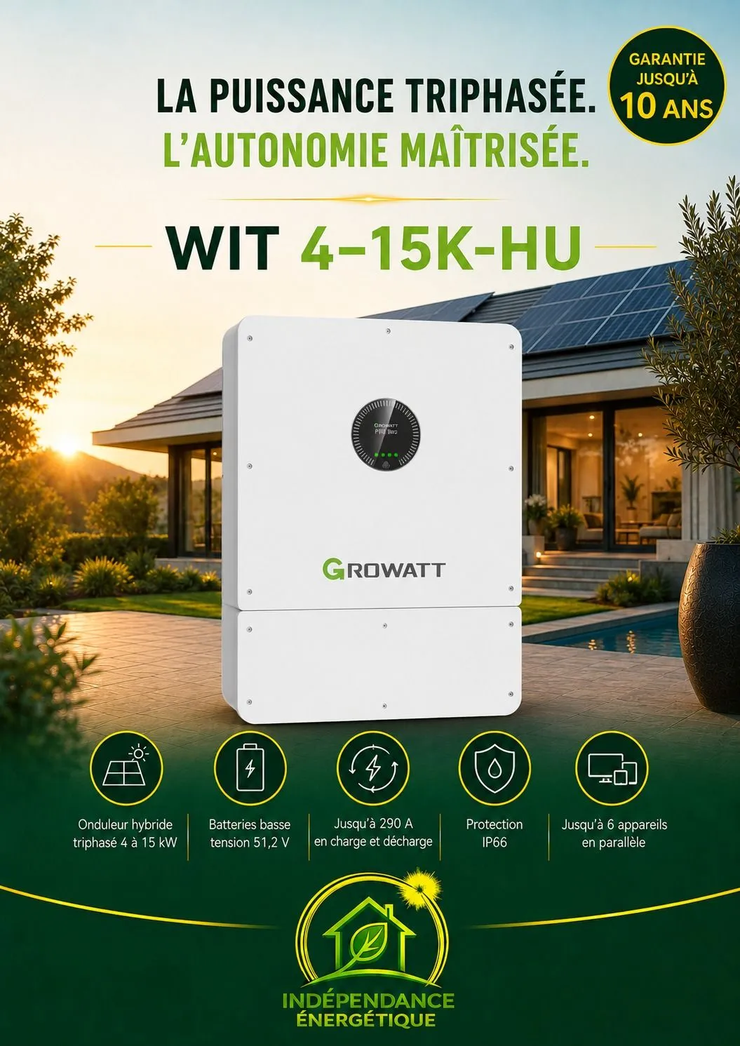 Fiche produit : onduleur triphasé Growatt WIT 4-15K-HU